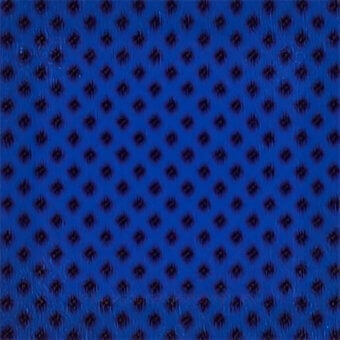 Blue textile sample with repeating circular patterns, radiating lines, woven texture, and “egoitaliano” branding in the corner.